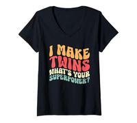 Donna I Make Twins What's Your Superpower Twin Mama Festa della mamma Maglietta con Collo a V
