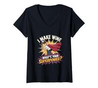 Donna I Make Wine What Your Superpower Winemaker Maglietta con Collo a V