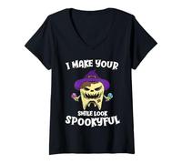 Donna I Make Your Smile Look Spookyful Dentista Mostro Dente Maglietta con Collo a V