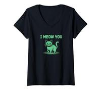 Donna I Meow You - Grafica retrò Pixel Cat Love Maglietta con Collo a V