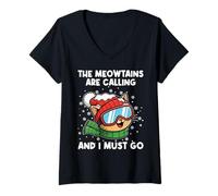 Donna I Meowtains Stanno chiamando e io Devo Andare a Ski Cat Skier Maglietta con Collo a V