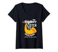 Donna I Miei vicini ascoltano la Grande Musica sassofonista sassofonista Maglietta con Collo a V