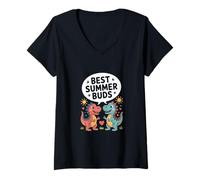 Donna I migliori boccioli estivi - Cute Dinosaur Friends Summer Maglietta con Collo a V