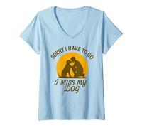 Donna I Miss My Dog Sorry I Devo Andare Vintage Tramonto Amore Maglietta con Collo a V