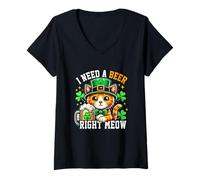 Donna I Need A Beer Right-Meow Irish Beer Cat Patrick Day Bere Maglietta con Collo a V