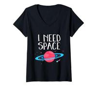 Donna I Need Space - Time Alone, Planets Universo Galaxy Astronaut Maglietta con Collo a V