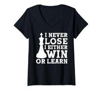 Donna I Never Lose I Either Win Or Learn Maglietta con Collo a V