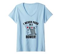 Donna I Never Pass On A Bower - Funny Michigan Humor Euchre Maglietta con Collo a V