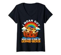 Donna I Noah Guy Who Had A Pair of Leopard Gekos Noah's Ark Cute Maglietta con Collo a V