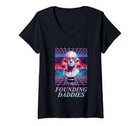 Donna I Padri fondatori di George Washington Synthwave Retro Maglietta con Collo a V