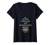 Donna I PATRIOTI Britannici SOSTENGONO Protect Fly The Union Jack Flag UK Maglietta con Collo a V