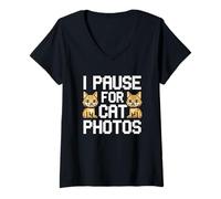 Donna I Pause for Cat Photos Maglietta con Collo a V