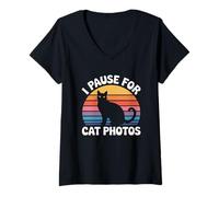 Donna I Pause for Cat Photos Maglietta con Collo a V