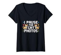Donna I Pause for Cat Photos Maglietta con Collo a V