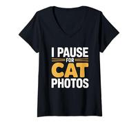 Donna I Pause for Cat Photos Maglietta con Collo a V