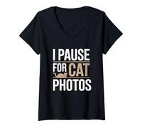 Donna I Pause for Cat Photos Maglietta con Collo a V