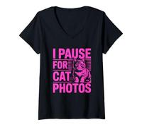 Donna I Pause for Cat Photos Maglietta con Collo a V
