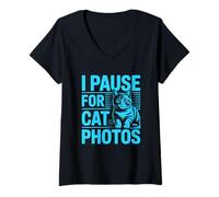 Donna I Pause for Cat Photos Maglietta con Collo a V