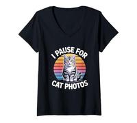 Donna I Pause for Cat Photos Maglietta con Collo a V