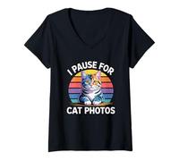 Donna I Pause for Cat Photos Maglietta con Collo a V