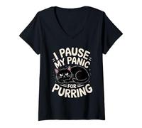 Donna I Pause My Panic For Purring Anxiety Cat Maglietta con Collo a V