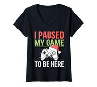 Donna I Paused My Game To Be Here Funny Christmas Gamer Ragazzi Bambini Maglietta con Collo a V
