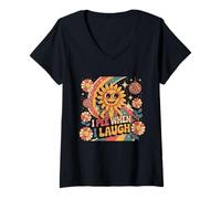 Donna I Pee When I Laugh Groovy Rainbow Sorridente Girasole Vibes Maglietta con Collo a V