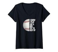 Donna I Play Like A Girl, Try and Keep Up Awesome Baseball Tees Maglietta con Collo a V