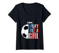 Donna I Play Like Girl American Women Football Team Calcio Uomini Bambino Maglietta con Collo a V