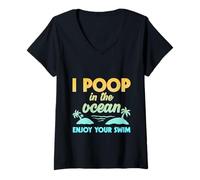 Donna I Poop In The Ocean Enjoy Your Swim Umorismo da spiaggia - Maglietta con Collo a V