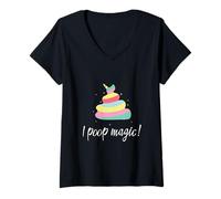Donna I Poop Magic Unicorn Rainbow Pop Maglietta con Collo a V