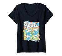 Donna I Puffi Film Summer Party Music Puffetta Maglietta con Collo a V