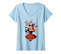 Donna I Put A Spell On You Strega Cat Halloween Maglietta con Collo a V