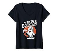 Donna I Put The Boo In Bourbon Lovers Divertente Halloween Ghost Booze Maglietta con Collo a V