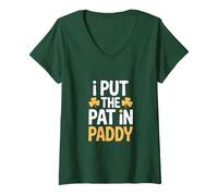 Donna I Put The Pat in Paddy Funny San Patrizio Maglietta con Collo a V