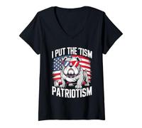 Donna I Put The Tism in Patriotism English Bulldog Maglietta con Collo a V