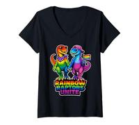 Donna I Rainbow Raptors uniscono Il Design LGBTQ del Pride Dino Unity Maglietta con Collo a V