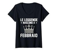 Donna I re Sono Nati nel febbraio Compleanno Italia Maglietta con Collo a V