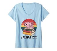 Donna I Read Alotl Axolotl Maglietta con Collo a V