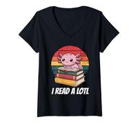 Donna I Read Alotl Axolotl Maglietta con Collo a V