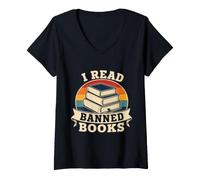 Donna I Read Banned Books Reader Bibliotecario Amante dei Libri Retro Maglietta con Collo a V