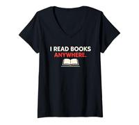 Donna I Read Books Anywhere Text Design con Open Book Graphic Maglietta con Collo a V