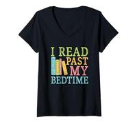 Donna I Read Past My Bedtime Book Citazione Umorismo Maglietta con Collo a V