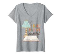 Donna I Read Past My Bedtime Bookworm Reader Librarian Retro Maglietta con Collo a V