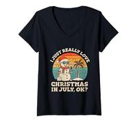 Donna I Really Love Christmas In July OK Divertente Pupazzo di neve Vintage Maglietta con Collo a V