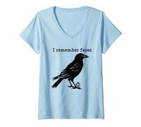 Donna I Remember Faces Funny Crow Maglietta con Collo a V