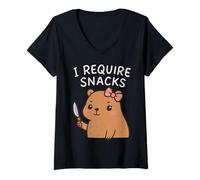 Donna I Require Snacks Capybara Funny Cute Food Meme Maglietta con Collo a V