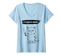 Donna I Require Snacks Funny Cat Meme Grumpy Kitty Maglietta con Collo a V