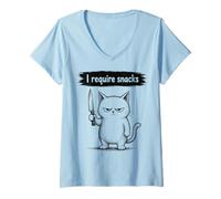 Donna I Require Snacks Funny Cat Meme Grumpy Kitty Maglietta con Collo a V