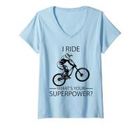 Donna I Ride Downhill Qual è Il Tuo superpotere? Maglietta con Collo a V